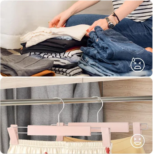 Miniatura 5 de GUANJUNE Perchas para pantalones, soportes para faldas que ahorran espacio con ganchos giratorios de 360°, clips ajustables, perchas para Rosa