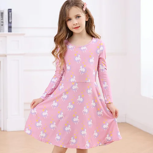Miniatura 3 de V.&GRIN Vestido de niña suave de manga larga floral twirly casual y vestido de fiesta para niños pequeños de 2 a 8 años