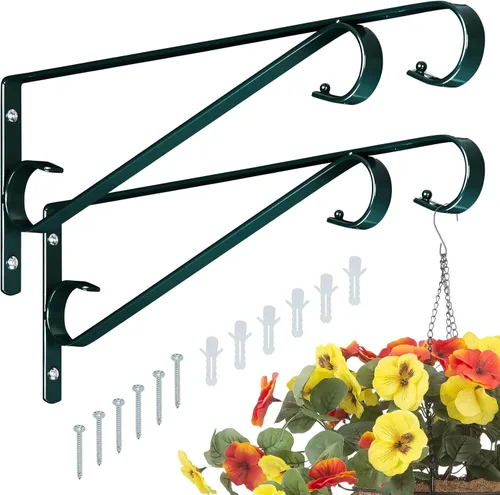 Miniatura 10 de Perchas para plantas al aire libre, paquete de 2 colgadores de pared para plantas de 15.4 pulgadas, ganchos resistentes para plantas de pared
