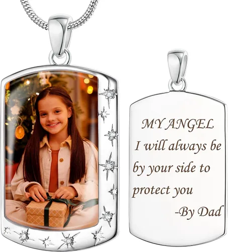 Fanery Sue Necklace with Picture Inside, Picture Necklace Personalized Photo Custom Dog Tag Necklace Chain Jewelry Military Pendant Memorial Gifts