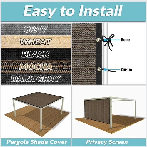 Miniatura 4 de Amagenix GN02 - Cubierta de pérgola 90% de 6 x 10 pies, paño de sombra moca con ojales para jardín al aire libre, patio, porche, grado comercial