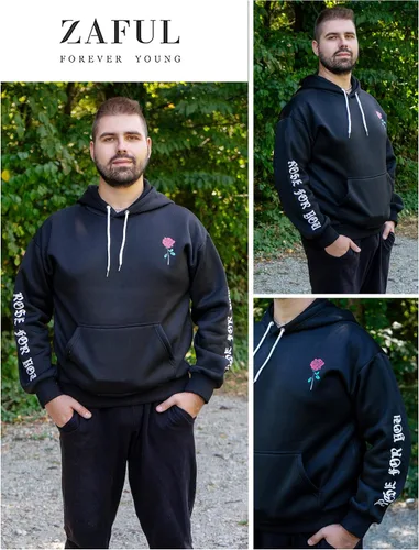 Miniatura 3 de ZAFUL Sudadera con capucha de forro polar unisex con estampado de letras rosas y bolsillo de canguro para hombre