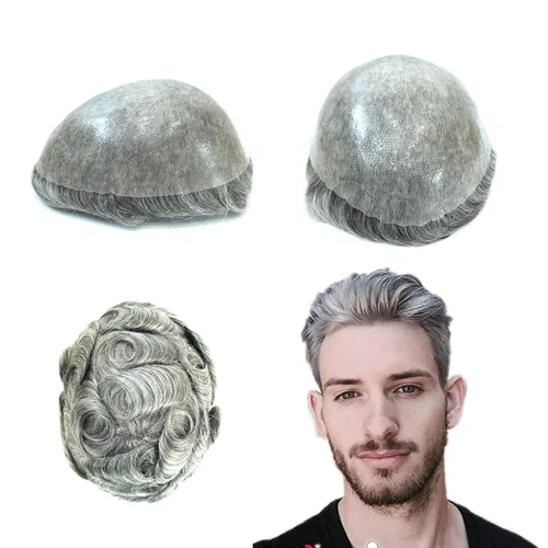 Miniatura 16 de HAIR NATURE Cabello humano Toupee para hombre, sistemas de reemplazo de cabello para hombres, 0.005 in polivinílico anudado festoneado frontal #3