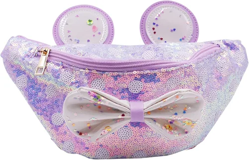 Riñonera con lentejuelas con purpurina para niñas, cinturón ajustable, lindo gato, deportivo, bolsa de viaje para niños y adolescentes