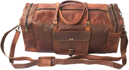Miniatura 2 de KK's - Bolsa de viaje de cuero vintage, hecha a mano, elegante y duradera, ideal para gimnasio, viajes, bolsa de viaje de cuero genuino, remaches