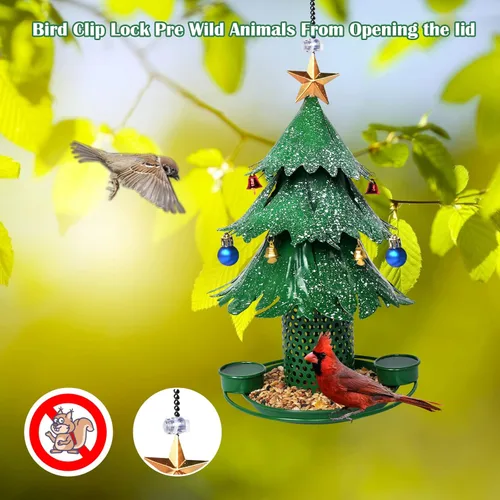 Miniatura 7 de Comederos para pájaros de árbol de Navidad para exteriores, colgantes de metal al aire libre, comederos para pájaros silvestres, cardenal como un