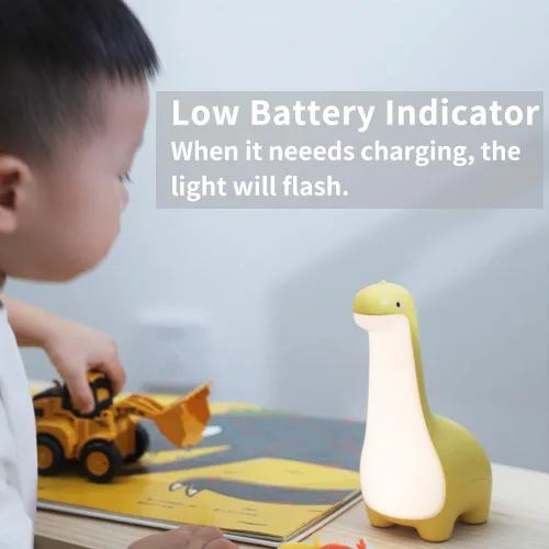 Miniatura 5 de Linda luz nocturna de dinosaurio, brillo ajustable, lámpara de noche de noche para bebé, recarga USB, decoración de habitación de bebé, luz nocturna