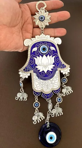 Miniatura 3 de Amuleto de mano Hamsa azul turco para colgar en la pared, diseño retro, CL06