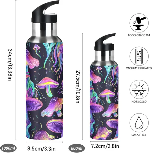 Miniatura 2 de Insulated Stainless Steel Water Bottle with Straw 32 Oz, Leakproof Water Bottles for Gym Outdoor Travel School, Psychedelic Mushrooms Purple
