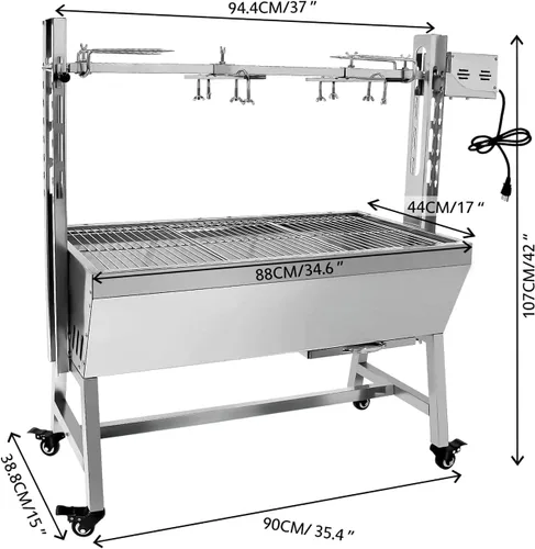 Miniatura 5 de Parrilla asadora de acero inoxidable de 66 libras, motor de 25 W, asador de cordero pequeño de cerdo de 37 pulgadas, parrilla asadora de carbón