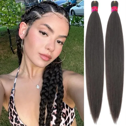 Miniatura 15 de Cabello trenzado verde con lentejuelas de 26 pulgadas, preestirado, trenzas de textura Yaki, extensiones de cabello pre plumadas, 3 paquetes, fácil