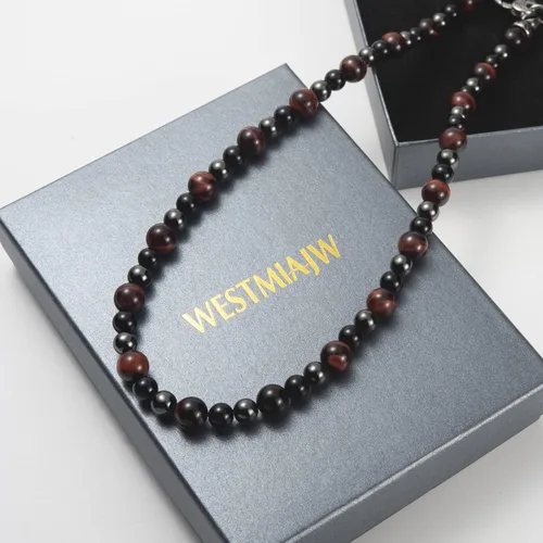 Miniatura 5 de WESTMIAJW Collar de cuentas de ónix magnético para hombre, hematita, ojo de tigre, cadena de piedras preciosas naturales, 50607029.5 in