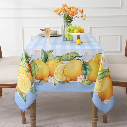 Miniatura 3 de Romanstile Mantel rectangular de verano, diseño de búfalo con flores de limón, a cuadros, resistente a las manchas, para cenas, fiestas, pícnics