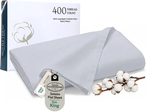 Miniatura 65 de Royale Linens Sábana Plana de Algodón Peinado de Fibra Larga 100% de 300 Hilos - Súper Suave - Sábanas Superiores - Sábana Plana Queen Vendida por