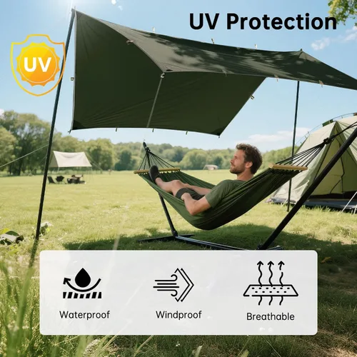 Miniatura 4 de FREE SOLDIER Lona impermeable portátil multifuncional para exteriores, camping, viajes; toldo de mochilero, refugio contra la lluvia Verde oscuro