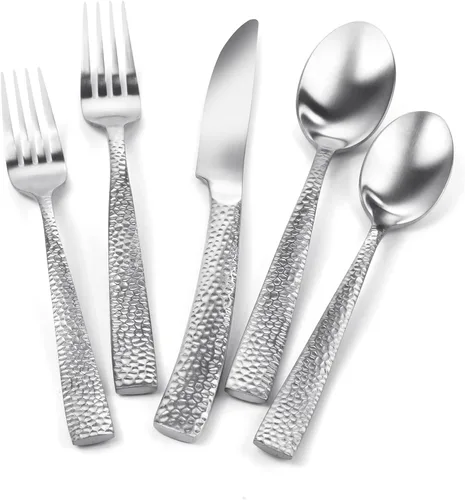Miniatura 9 de Juego de cubiertos de acero inoxidable de 20 piezas con mango goteo dorado mate, juego de cubertería para cocina, hogar, restaurante, hotel