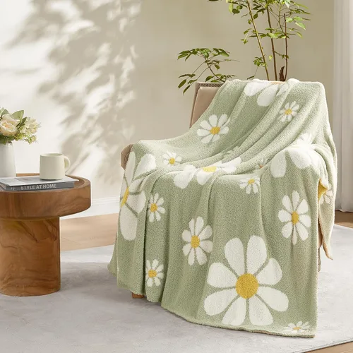 Snuggle Sac Manta de flores de primavera para sofá, de microfibra mullida y cálida para invierno, manta floral de margaritas, lindas mantas para