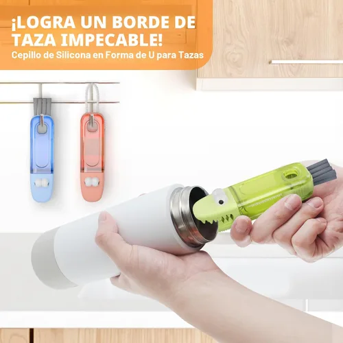 Miniatura 2 de Juego de cepillos de limpieza de ranuras de tapa de taza 3 en 1, cepillo multifuncional para limpiar botellas, limpiador de silicona para ranuras