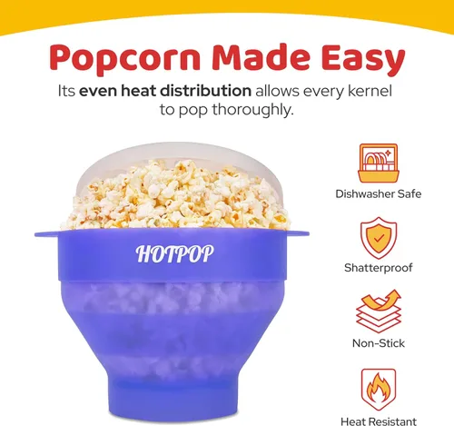 Miniatura 3 de The Original HOTPOP - Palomitas de maíz para microondas, máquina de palomitas de maíz, cuenco plegable sin BPA y apto para lavavajillas, 20
