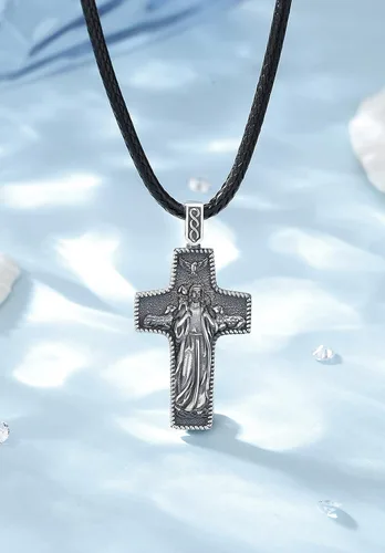 Miniatura 30 de EUDORA Collar de plata de ley 925, San Cristóbal y San Benito, San Miguel, Virgen María, San Judas Tadeo, Cruz de Buen Pastor y Arcángel, Medalla