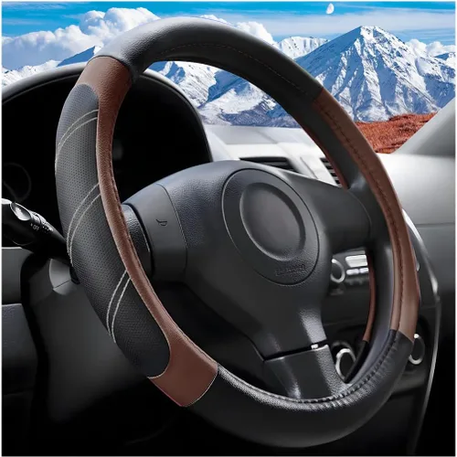 Miniatura 7 de Zpana Funda para volante de automóvil, de piel de fibra de carbono de 15 pulgadas, protector antideslizante para volante con forro, accesorios