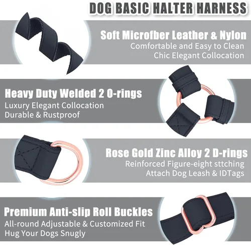 Miniatura 2 de Arnés de Cuero Suave Sin Tirones para Perro - Arnés Ajustable de Paso para Perro con Hebilla de Metal Resistente de Oro Rosa, Chalecos Halter