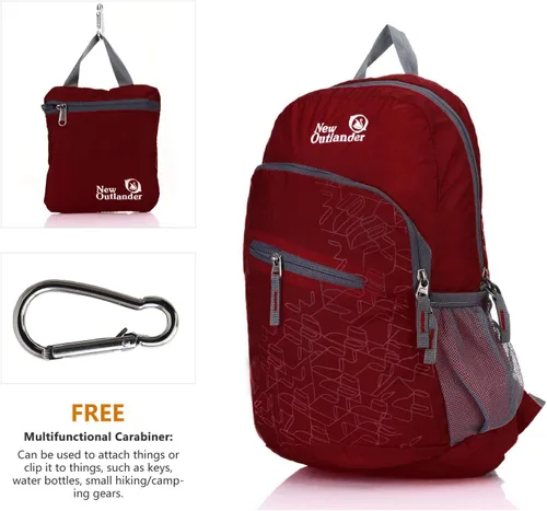 Miniatura 2 de Outlander 20L/33L - Mochila de día de senderismo de viaje ligera empacable más duradera (rojo oscuro, 20L)