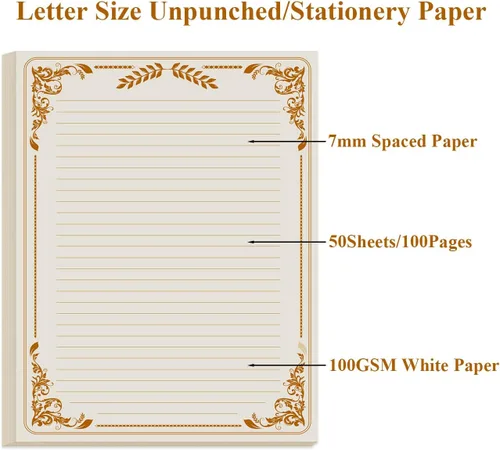 Miniatura 2 de Papel de carta con rayas vintage, papel estacionario para escribir cartas, 50 hojas de líneas y diseño de borde antiguo para papeles de escritura
