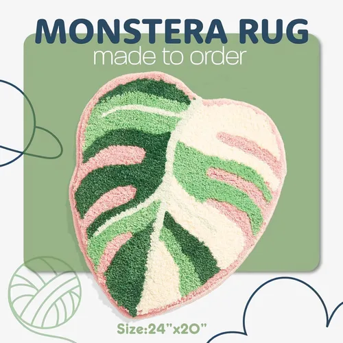 Miniatura 4 de Alfombra de baño de hoja de Monstera abigarrada, con forma de Monstera tropical, bonita alfombra de baño para decoración de baño, alfombra estética