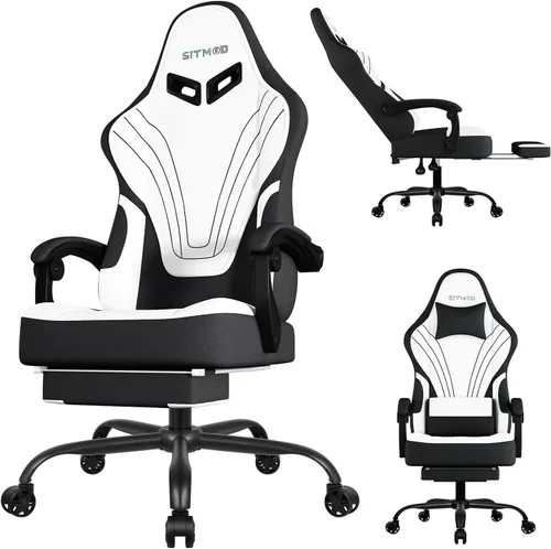 Miniatura 10 de Silla de juegos, sillas de juegos grandes y altas para adultos con reposapiés y soporte lumbar, cómoda silla de computadora de tela ergonómica