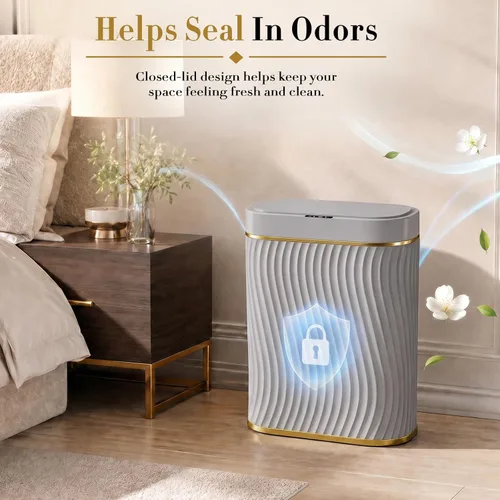 Miniatura 8 de Ogikey Cubo de basura pequeño para baño con tapa automática sin contacto, bote de basura inteligente de 2.6 galones, contenedor de basura estrecho e