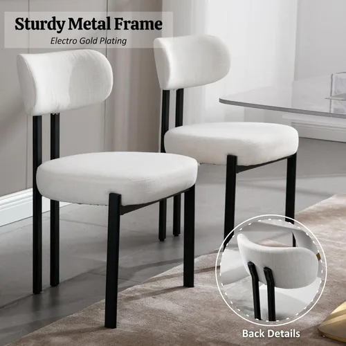 Miniatura 5 de HEAH-YO Juego de 2 sillas de comedor modernas, sillas de cocina de tela de lino con patas de metal negro, sillas laterales tapizadas sin brazos