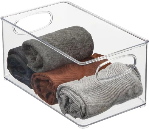 Miniatura 6 de mDesign Organizador de plástico para armario del hogar, cesta de almacenamiento con asas para dormitorio, baño, estantes de gabinete, entrada