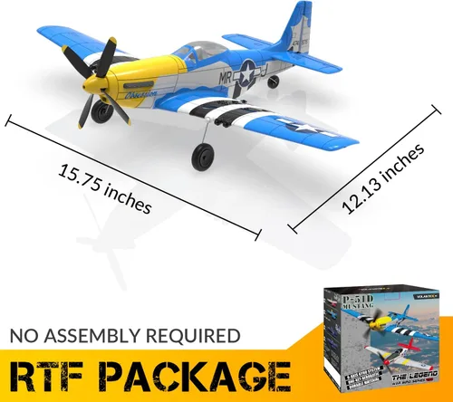 Miniatura 3 de VOLANTEXRC RC Avión P51D Mustang de 4 canales, avión de control remoto de combate RTF con giroscopio de 6 ejes, 3 modos, fácil de volar, avión Azul