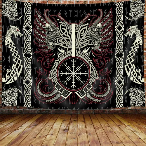 Ptrxobj Tapiz nórdico vikingo, fresco dragón fénix tapiz colgante de pared para hombres dormitorio, mitología noruega retro pagana celta tapices
