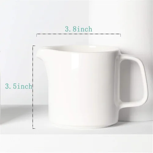 Miniatura 4 de ONTUBE Crema de cerámica, jarra de crema de leche de café de porcelana con asa para el hogar y la cocina, 10 onzas (blanco)