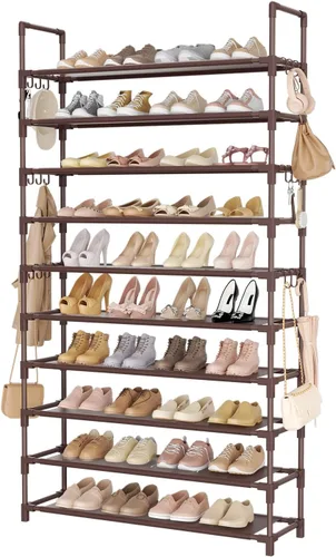 Miniatura 13 de LANTEFUL - Organizador de zapatos de 5 niveles, 12-15 pares, organizador de botas, estante resistente y estrecho para entrada, armarios con ganchos