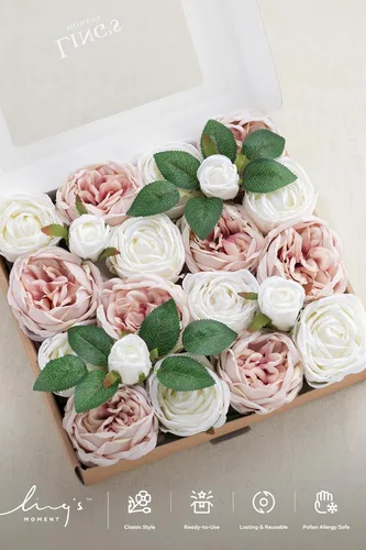 Miniatura 4 de Ling's moment Flores artificiales Austin de seda, rosas artificiales con tallo para ramos de boda, centros de mesa, fiesta, decoración del hogar