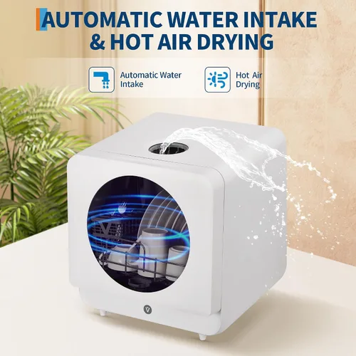 Miniatura 7 de Lavavajillas portátil para encimera: no necesita instalación, 2 en 1 modos de autocebado y doble entrada de agua, secado de aire caliente a 161.6