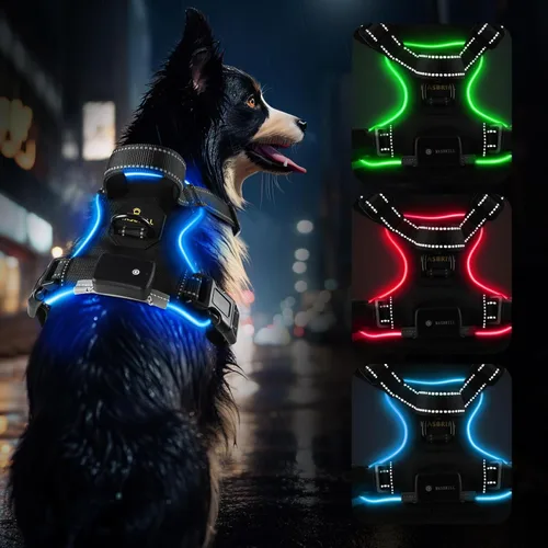 MASBRILL Arnés para perro con luz LED - Arnés LED para perro sin tirones, recargable, ajustable, chaleco arnés iluminado para perros pequeños,