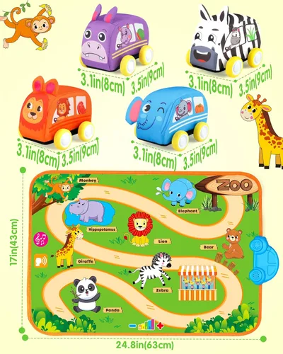 Miniatura 7 de Vanmor Juguetes de auto para bebés de 12 meses, tapete musical con 4 animales suaves para niños de 1 año, juguetes suaves de aprendizaje para bebés