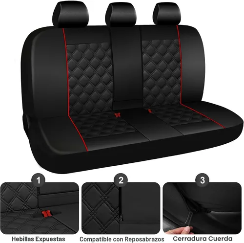 Miniatura 6 de CAROMOP Juego completo de fundas de asiento de automóvil de cuero PU de lujo, protectores de asiento impermeables con fundas de asiento de banco