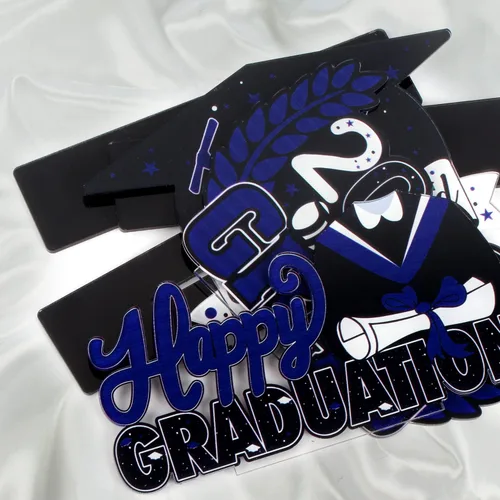 Miniatura 5 de LINGTEER Decoraciones de fiesta de graduación de clase 2026 – 3 piezas de felicitaciones de graduación 2026 de acrílico para centros de mesa de Azul
