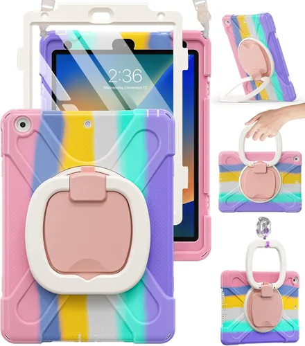Miniatura 16 de BRAECN Funda para iPad de 9ª/8ª/7ª generación, resistente funda de silicona apta para niños con soporte plegable/asa para lápices, correa de hombro