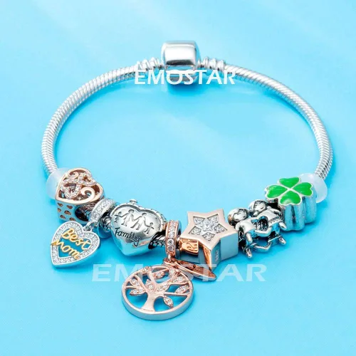 Miniatura 3 de EMOSTAR Abalorio familiar de plata de ley con forma de corazón para pulseras
