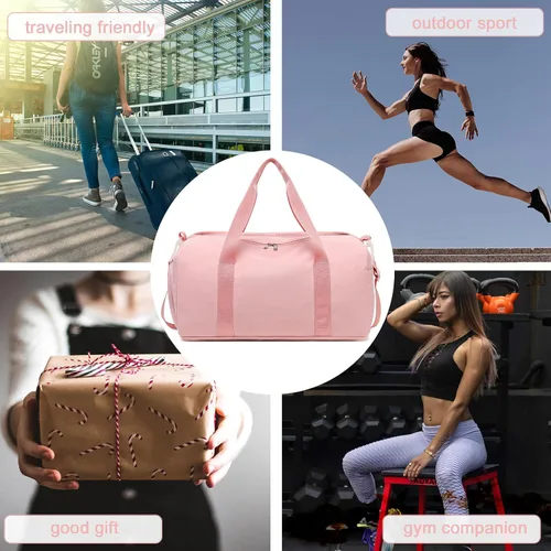 Miniatura 3 de Bolsa de viaje deportiva para gimnasio para hombres y mujeres con compartimento para zapatos, bolsillo húmedo, Rosa (Pure Pink), Bolsa de gimnasio