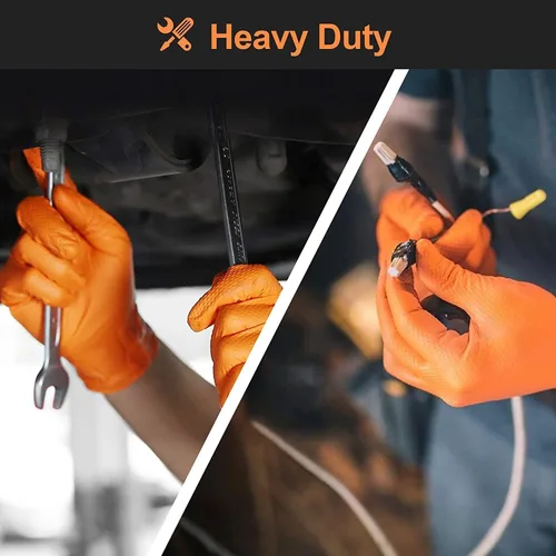 Miniatura 5 de HandCare - Guantes desechables de nitrilo naranja de 8 mil, sin látex, agarre texturizado de diamante para uso mecánico, trabajo y limpieza