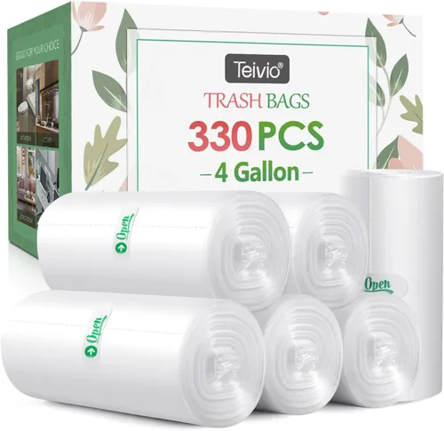 Bolsas de basura resistentes de 4 galones, 330 unidades, de Teivio, forros para botes de basura de baño, bolsas pequeñas de plástico para hogar,