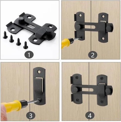 Miniatura 5 de Pestillo para puerta de granero, paquete de 4 pestillos para puerta, pequeños, negros, deslizantes, puertas deslizantes, para gabinete de vino