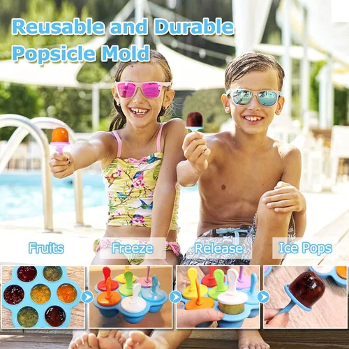 Miniatura 7 de Moldes de silicona para paletas de 14 cavidades, 2 moldes para paletas de hielo con palos de colores para morder huevos, moldes de helado